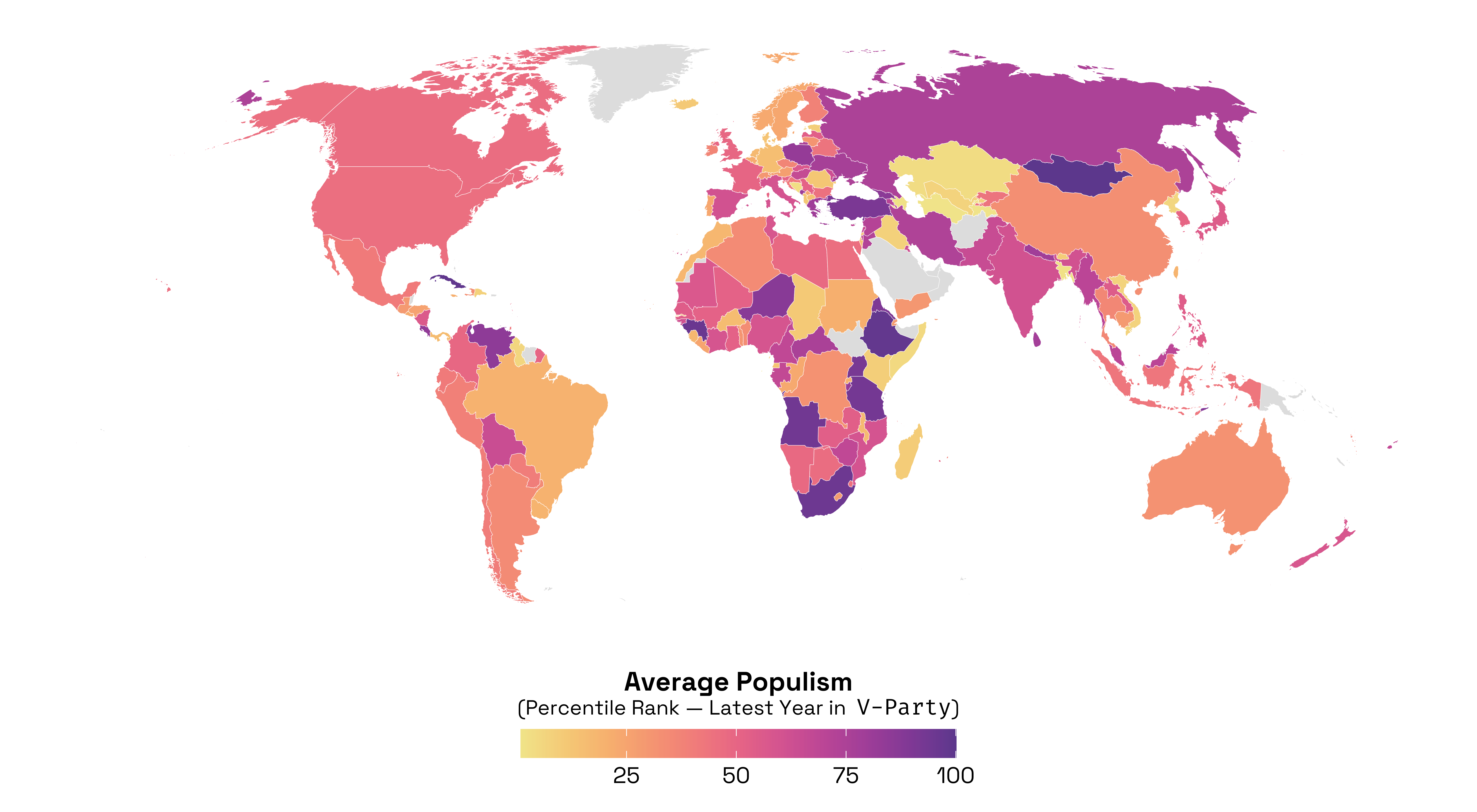 Map of average populism scores